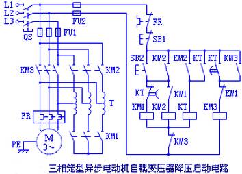 三相笼型异步电动机自耦变压器降压启动控制电路图